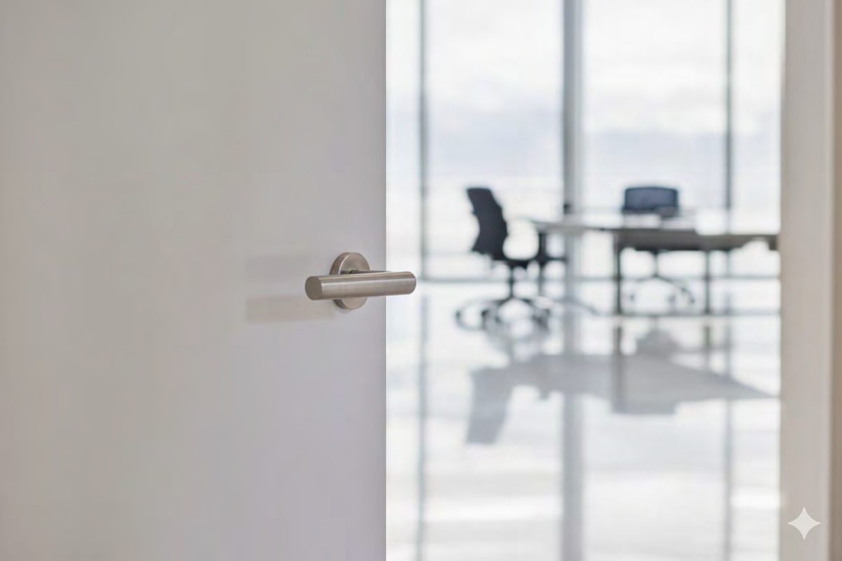 Commercial hollow metal door in open position